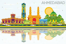 Ahmedabad Skyline With Color Buildings Blue Sky And Reflections City Skyline Silhouette Cityscape City Illustration