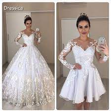 Dress with a removable long skirt. Long Sleeve Two Piece Wedding Dress With Detachable Skirt Short Inside Long Outside Lace Bridal Gown Wedding Dresses Aliexpress