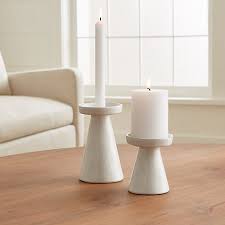 Sold individually or as a set of 2, 4, or 6. Marin White Taper Pillar Candle Holders Crate And Barrel Ceramic Candle Holders Pillar Candle Holders Candle Holders