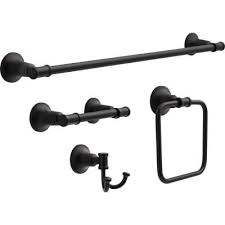Delta Chamberlain 4 Piece Bath Accessory Set In Matte Black Cml64 Mb K4 The Home Depot Bath Accessories Set Bathroom Hardware Set Bath Accessories