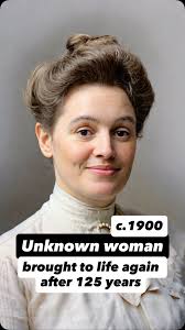 This portrait of an unknown woman, taken around 1900, reflects the fashion  and photographic style of the Edwardian era. Her high-necked blouse,  adorned with lace and a bow, was typical of women’s ...