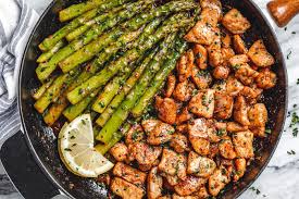 Garlic Butter Chicken Bites And Asparagus Recipe Best Chicken And Asparagus Recipe Eatwell101