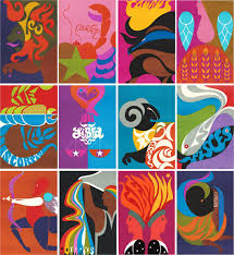 1970s Vintage Zodiac Poster Drucken Bunte Kunst Kunstproduktion