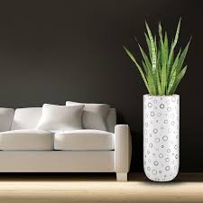 White ceramic cylinder planter with medium wood stand (10 in., 12 in. Planting Pots Online Indoor Outdoor Plant Pots Siji Greenhouse