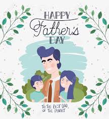 Send free father's day cards to all your friends, relatives and family members who are fathers. Happy Fathers Day Card With Dad And Kids Vector Illustration Royalty Free Cliparts Vectors And Stock Illustration Image 124643635