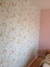 Finished Beautiful Phoebe Wallpaper In Duck Egg Blue From Wallpaperdirect Coordinated With Crown Em Bird Wallpaper Bedroom Pink Girl Room Kids Room Wallpaper