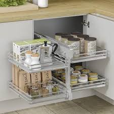 Freestanding kitchen cabinets are easier to install than conventional ones. This Unique Magic Corner Offers Four Shelves Which Pull Out Completely From The Cabinet Pro Corner Kitchen Cabinet Kitchen Corner Units Kitchen Corner Storage