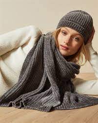 Knitted Chenille Hat And Scarf Set Light Gray Hats Ted Baker Hat And Scarf Sets Chenille Hats Scarf Set