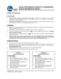 Ncaa Freshman Eligibility Standards Quick Reference Sheet