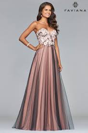 Bloom Into The Room In Faviana S10023 This Princess Gown Features A Full Skirt Of Dusty Pink With Smoke Cute Prom Dresses Faviana Dresses Floral Prom Dresses