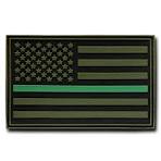 T90 - Tactical Patch - Thin Green Line USA Flag - Rubber (3"x2") - Olive