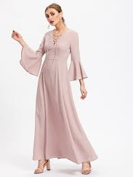 Lace Up Front Fluted Sleeve Dress Shein Sheinside Ruffles Bridesmaid Dresses Maxi Dress With Sleeves Long Sleeve Maxi Dress