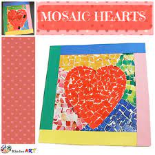 Learn how to make paper mosaics with kids! Mosaic Hearts Craft For Valentine S Day Monthly Seasonal Crafts Kinderart