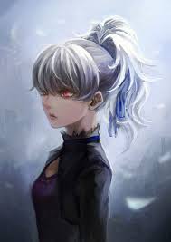 He wears what appears to be a black trench coat over a white buttoned shirt that also includes a tie. Darker Than Black Anime Girls Yin 2d Long Hair Grey Hair Red Eyes Ponytail Vertical Fan Art Doodle Wallpaper Resolution 1200x1697 Id 680064 Wallha Com