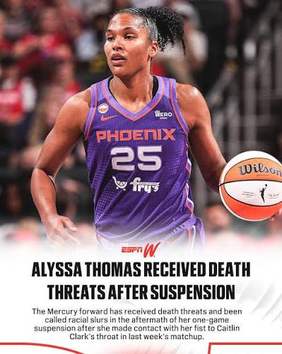 Alyssa Thomas called the play a "complete accident" but said her main  concern wasn't the suspension. The six-time All-Star said she didn't know  she was being suspended until 10 minutes before it