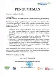 38 a) tersediannya makanan yang berkualitas baik dan aman bagi. Pengumuman Kegiatan Operasional Bank Syariah Bukopin Kk Rumah Sakit Muhammadiyah Bandung Bank Syariah Bukopin