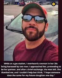 Man intervenes to help woman at gas station