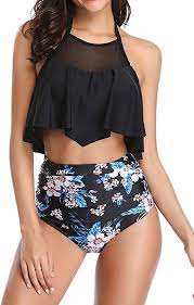 Amazon Com Adisputent Women S Two Piece Swimsuit Flounce Ruffles Swimwear Junior Vintage Womens High Waisted Bikini Womens Swimsuits Bikini Neon Bathing Suits