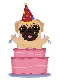 Illustrated Fifteen Pugs For Use In A Card Game In New Zealand Birthday Pug Happy Birthday Pug Pug Cartoon