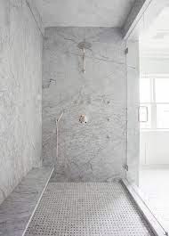 Gray Marble Slab Shower Surround With Long Floating Shower Bench Transitional Bathroom Modern Shower Design Modern Shower Best Bathroom Flooring