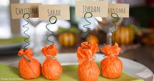 In this episode of mixed media monday, linda peterson shows you how to make an adorable pumpkin place card holder from circles and paper. Diy Mini Pumpkin Place Card Holders W Surprise Press Print Party