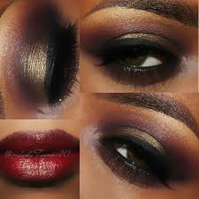Black And Gold Smokey Eye Gold And Purple Smokey Eye And Rich Red Lips For Dark Skin Red Lipstick Dark Skin Lipstick For Dark Skin Red Lipstick Makeup