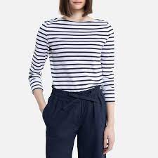 Breton Striped Cotton T Shirt With Boat Neck And Long Sleeves La Redoute Collections La Redoute
