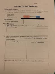 Solved Name Friction Pre Lab Worksheet Review Physics C Chegg Com