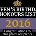 Queen's Birthday Honours 2016: the full list