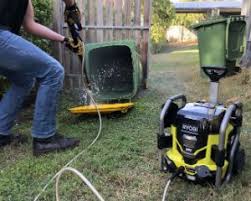 Testing Ryobi Battery Powered Pressure Washer By Cleaning Garbage Bin Pressure Washer Ryobi Power
