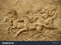 Emboss 3d Stone Carving Seven Running Horses On Decorative Textured Wall Background 3d Wallpaper Graphical Poster Modern Artwork Ad Sponsored Horses D 3 D
