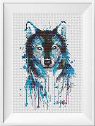 Wolf Cross Stitch Pattern Watercolor Art Counted Cross