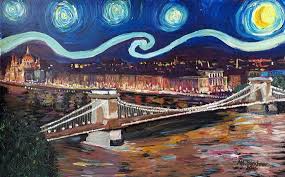 Starry Night In Budapest Hungary With Danube And Parliament Budapest Ungarn Van Gogh Budapest
