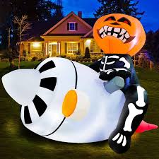 Check spelling or type a new query. Amazon Com Turnmeon 7 Ft Long Halloween Inflatable Lighted Pumpkin Skeleton On Engine Led Blow Up Ghost Halloween Inflatable Outdoor Yard Decoration Indoor Lawn Home Party Decor With Tethers Stakes Patio Lawn