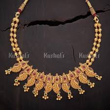 Black And Gold Necklace Fashion Jewelry Silver Temple Necklace Studded With Ruby Green Stones Plated With Gold Polish And Ma Necklace Designs Pearls Necklace Fashion