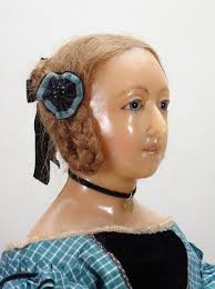 Extremely rare and important poured wax Lucy Peck all original portrait  doll of a young Queen Victoria, English circa 1900,