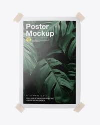 Download Glossy Poster W Tape Mockup In Stationery Mockups On Yellow Images Object Mockups PSD Mockup Templates