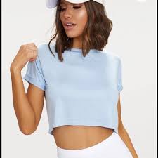 Prettylittlething Tops Baby Blue Crop Top Poshmark