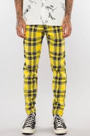 Black And Yellow Plaid Pants Mens Yellow Tartan Plaid Slim Tapered Pant Mens Yellow Pants Streetwear Outfit Elwood Clothing