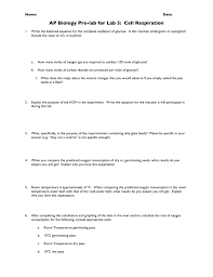 Ap Biology Pre Lab For Lab 5 Cell Respiration
