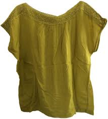 Edme Esyllte Chartreuse Anthropologie Woven With Crochet Trim Blouse Size 4 S
