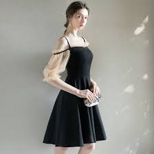 Modern Fashion Black Homecoming Graduation Dresses 2019 A Line Princess Square Neckline Puffy 1 2 Sleeves Short Ruffle Backless Formal Dresses Backless Dress Formal Black Dress With Sleeves Graduation Dress