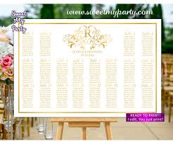 gold seating chart with monogram gold wedding seating plan 112w