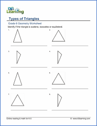 Isosceles triangles have two equal sides like this mountain we're about to climb • types of triangles learn about the different types of triangles including: Grade 6 Geometry Worksheets Classifying Triangles K5 Learning