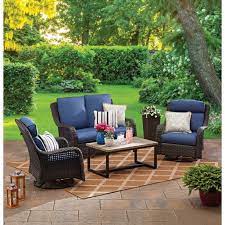 Water wave tempered glass top. Better Homes Gardens Ravenbrooke 4 Piece Patio Furniture Conversation Set Wicker With Swivel Chairs Walmart Com Walmart Com