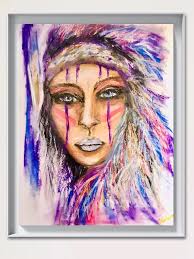Native american authentic queen original oil pastel