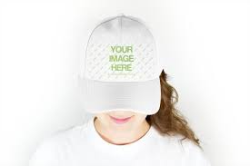 Closeup Shot Of A Young White Woman With Long Hair Looking Down To Show Off Your Baseball Cap Design Upload Your Image Hats Online Clothing Mockup Cap Design