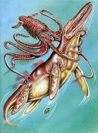 Giant Squid And Kronosaur From Australian Dinosaurs Book By Marilyn Pride9 Prehistoric Creatures Prehistoric Giant Squid
