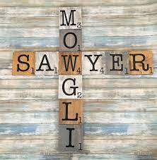 Scrabble Names Wood Tiles Wall Art Etsy Tile Wall Art Etsy Wall Art Wood Wall Tiles