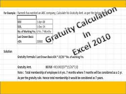 gratuity settlement calculation